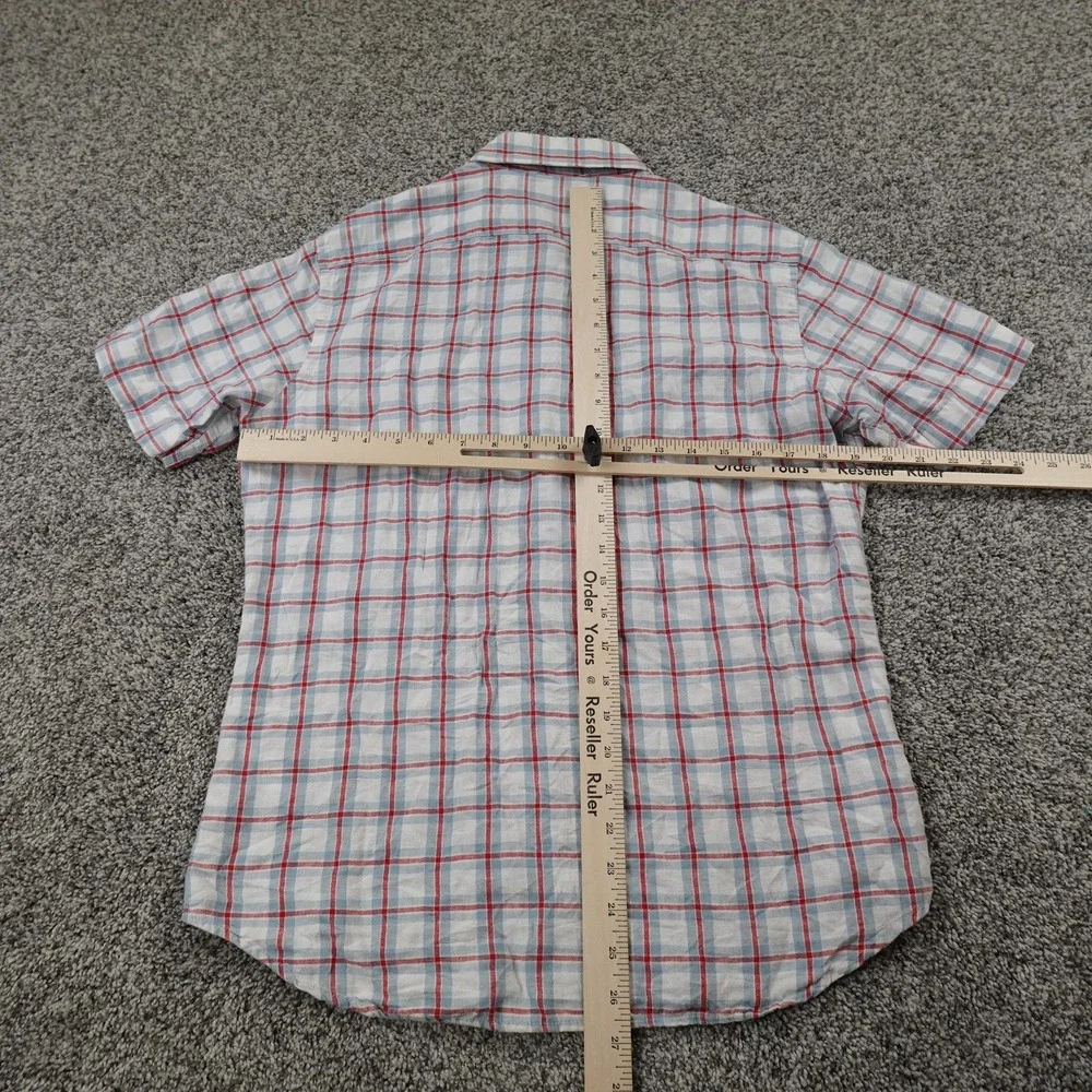 Banana Republic Shirt‎ Mens S White Plaid Linen Blend Short Sleeve Lightweight